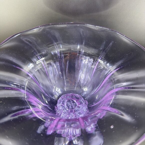 Large Hand Blown Pedestal Bright Purple Lilac Glass Bowl Footed Vase Vintage - Picture 9 of 16